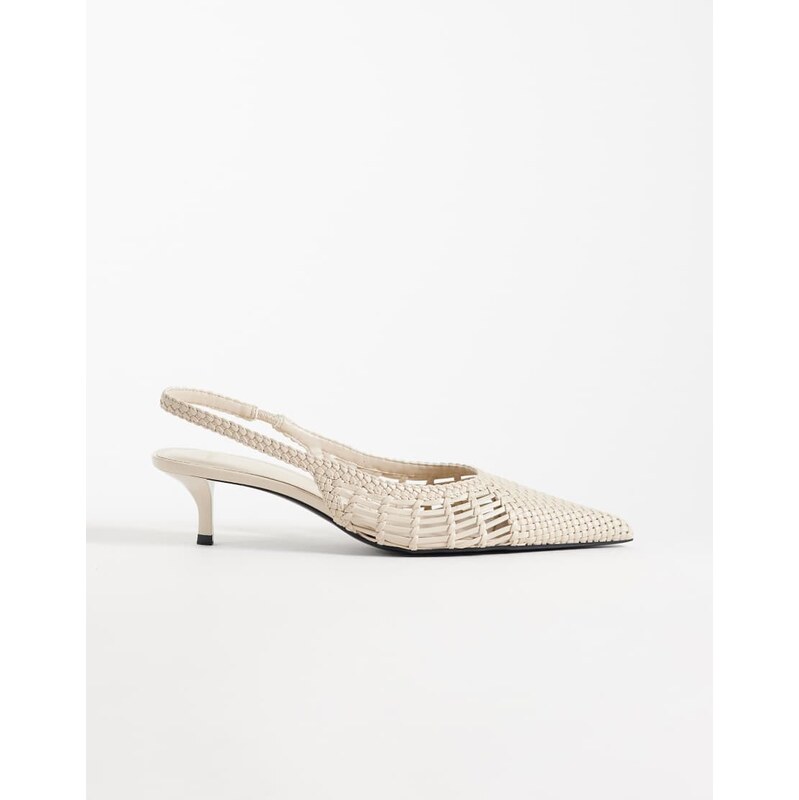 Mango faux leather braided kitten heel slingbacks in beige-Neutral 115744218