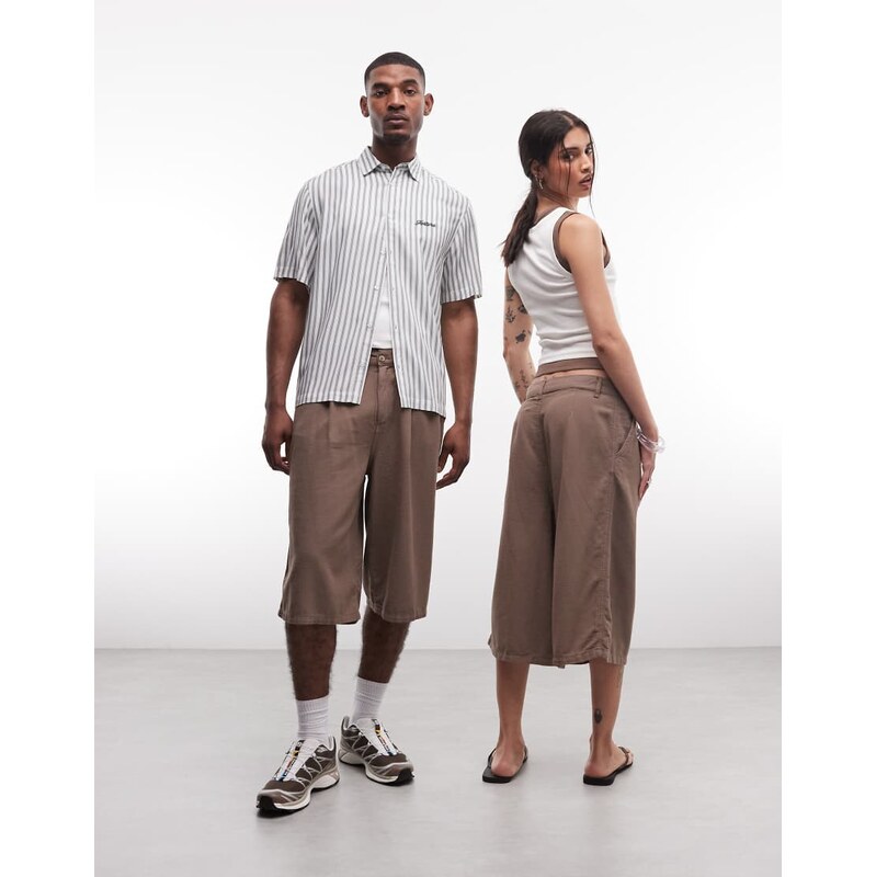 COLLUSION Unisex longline jort in brown 115744229