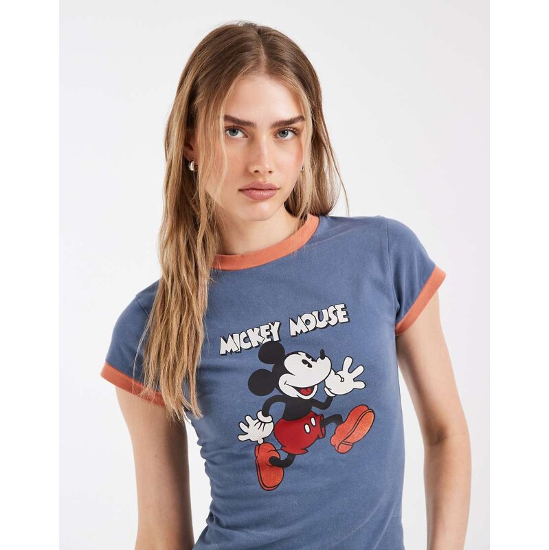 ASOS DESIGN x Disney t-shirt with Mickey print in washed blue 115744245