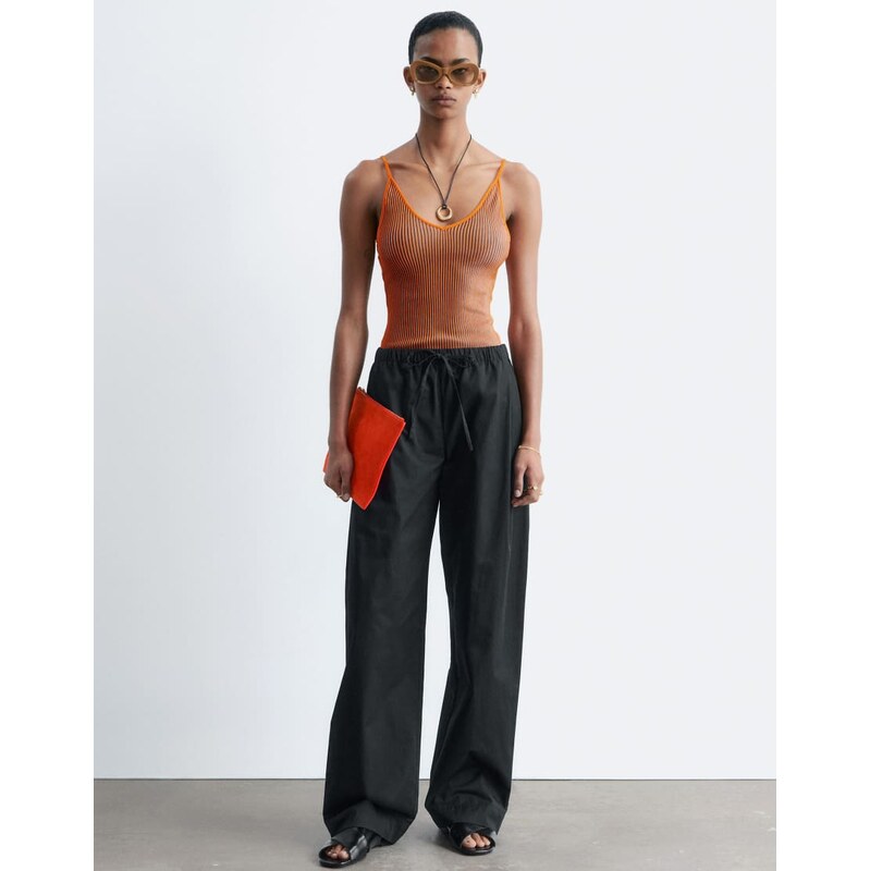 & Other Stories wide leg cotton pull on trousers in black 115744259