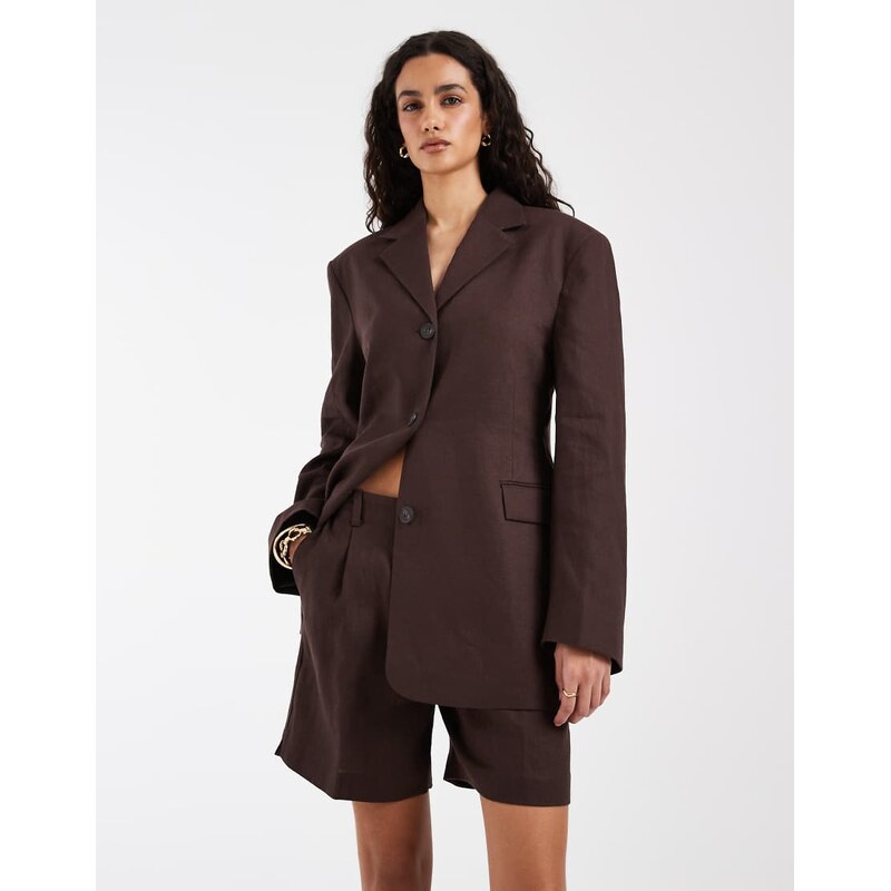 & Other Stories co-ord linen tailored bermuda shorts in chocolate 115744254