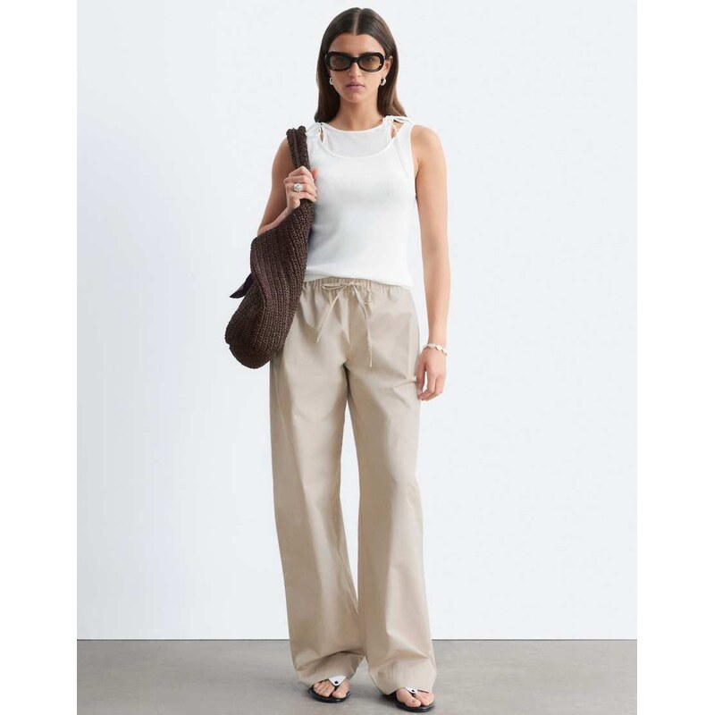 & Other Stories wide leg cotton pull on trousers in beige-Neutral 115744258