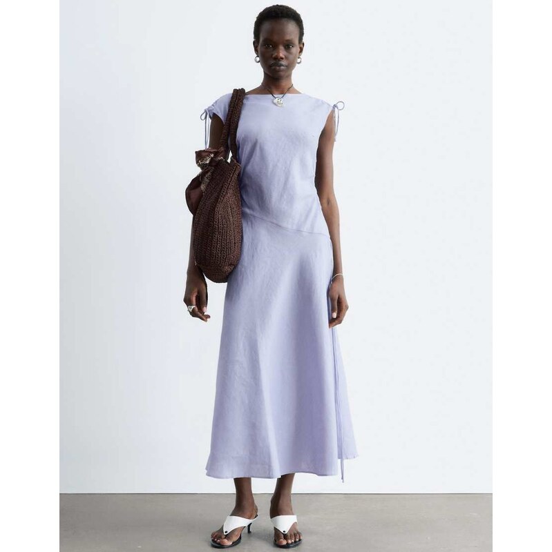 & Other Stories linen midi dress with asymmetric hem in light lilac 115744263