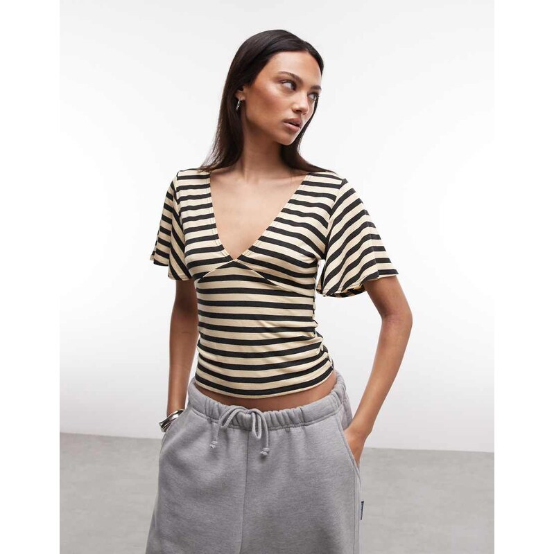 COLLUSION deep v neck batwing top in stripe-Multi 115744264
