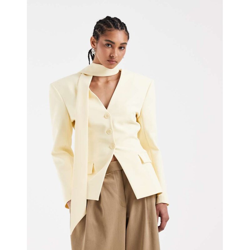 ASOS DESIGN cinch blazer with scarf detail-Yellow 115744284
