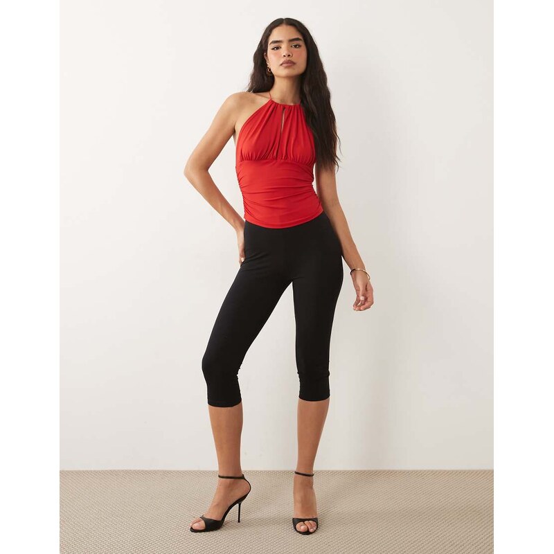 ASOS DESIGN polyamide high neck cinched waist halter top in red 115744285