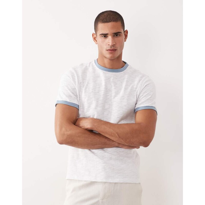 ASOS DESIGN regular fit t-shirt with ringer detail in white slub