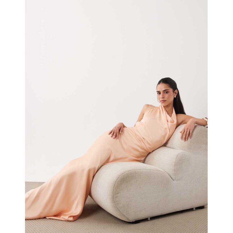 Mango Capsule satin backless halterneck maxi dress in pink 115744343