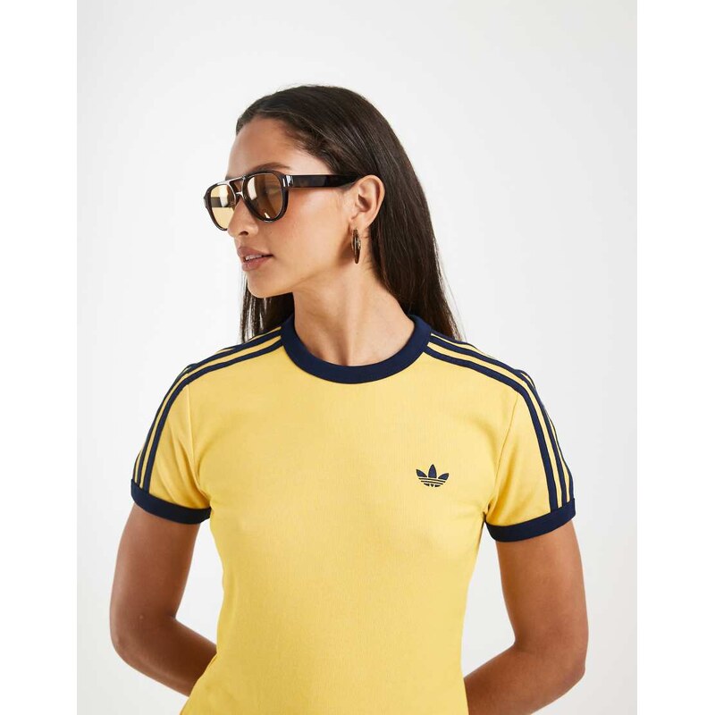 adidas Originals Heather 3s cali tee in warm vanilla / bold gold 115744379