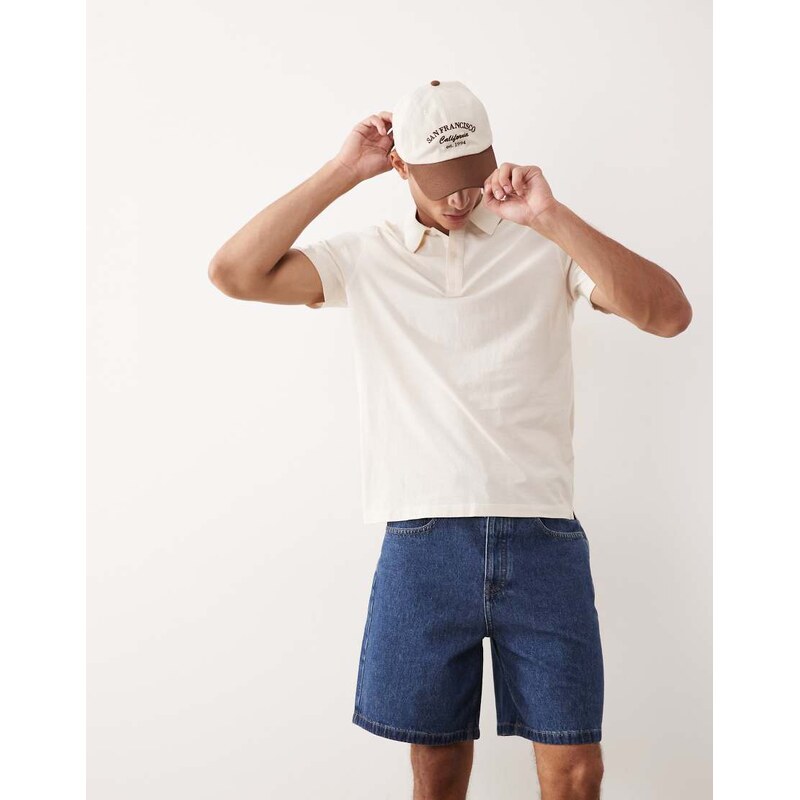 Mango 100% cotton relaxed fit polo t-shirt in ecru-Neutral