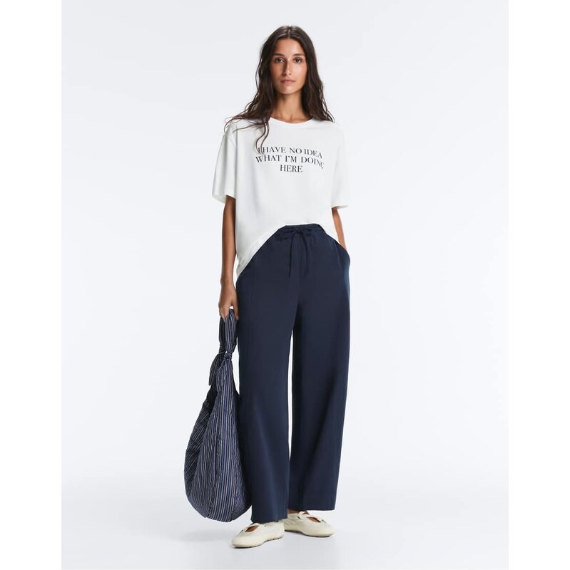 OYSHO Cotton blend balloon trousers in navy 115746388
