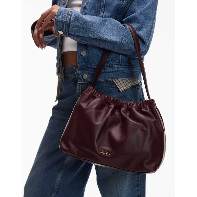 Tommy Hilfiger soft leather slouchy shoulder handbag in burgundy-Red 115746238