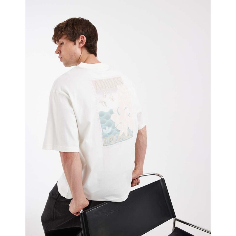 adidas Originals floral graphic t-shirt in off white