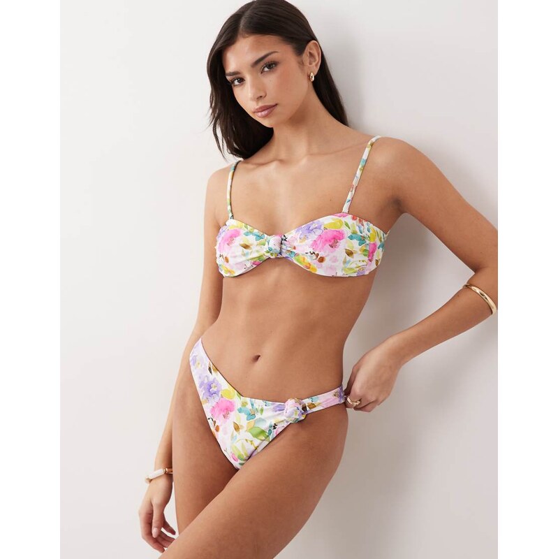 Candypants knot bikini top in floral multi 115746264