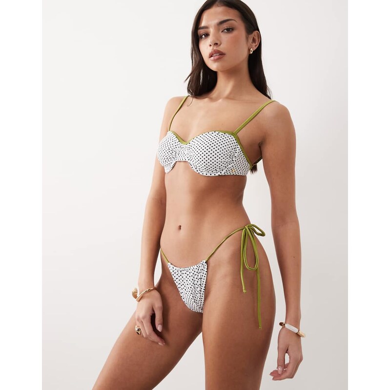 Candypants tieside bikini bottom with contrast trim in white polka dot 115746266