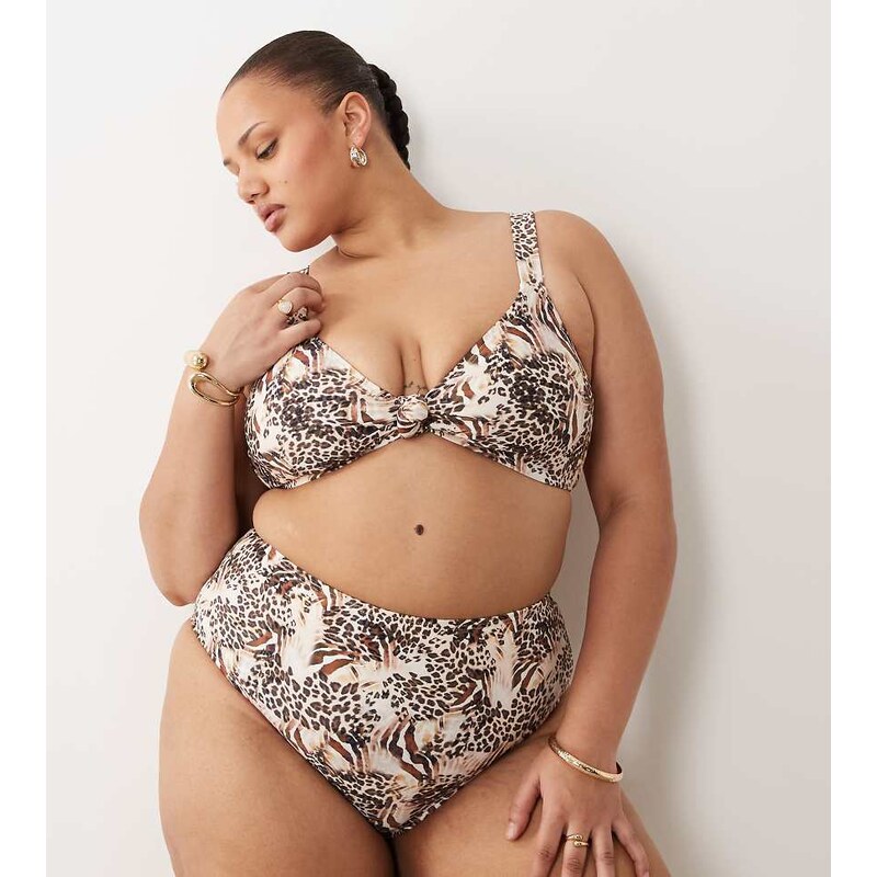 South Beach Curve high waisted bikini bottom in leopard print