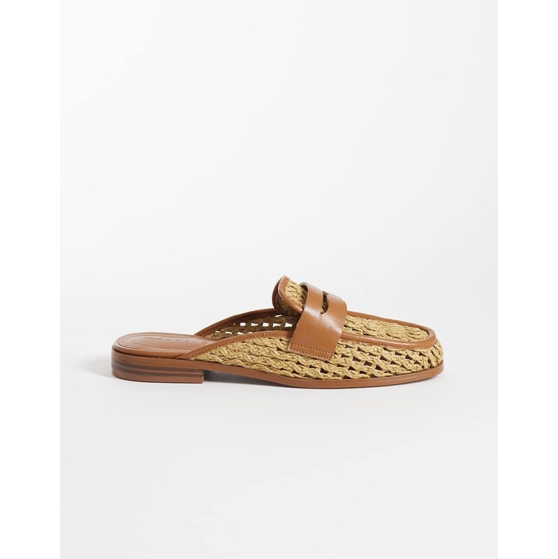 ASOS DESIGN Mouse ruched detail loafer mules in natural raffia-Neutral 115746287