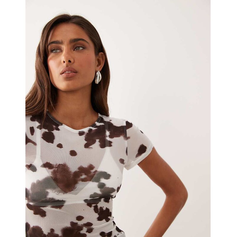 ASOS DESIGN sheer mesh baby tee in cow print-Multi 115746295