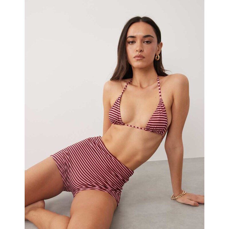 ASOS DESIGN Violet hot pant bikini bottom in burgundy and pink stripe 115746299
