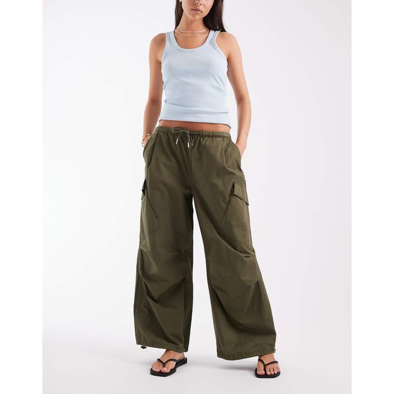 ASOS DESIGN cargo trouser with tie and pocket detail in khaki-Green 115746324