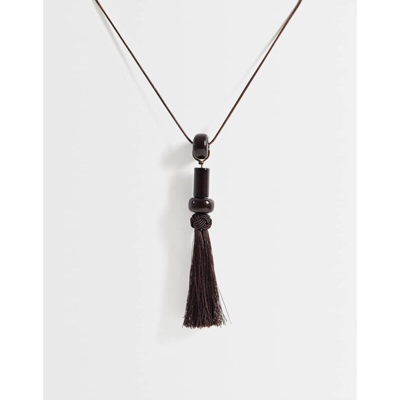 Topshop Magnus cord necklace with beads and tassel in chocolate-Brown 115746337