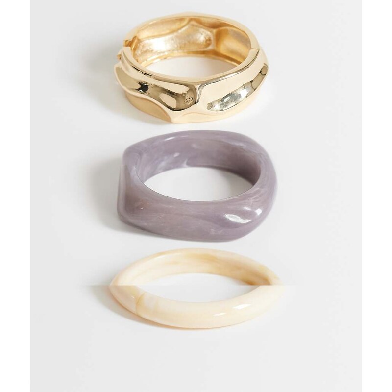 Topshop Flower 3 pack resin bangles in neutral and gold mix