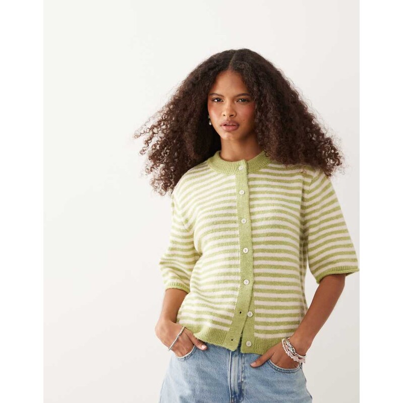 ASOS DESIGN lightweight relaxed short sleeve cardigan in pistachio and 115746346