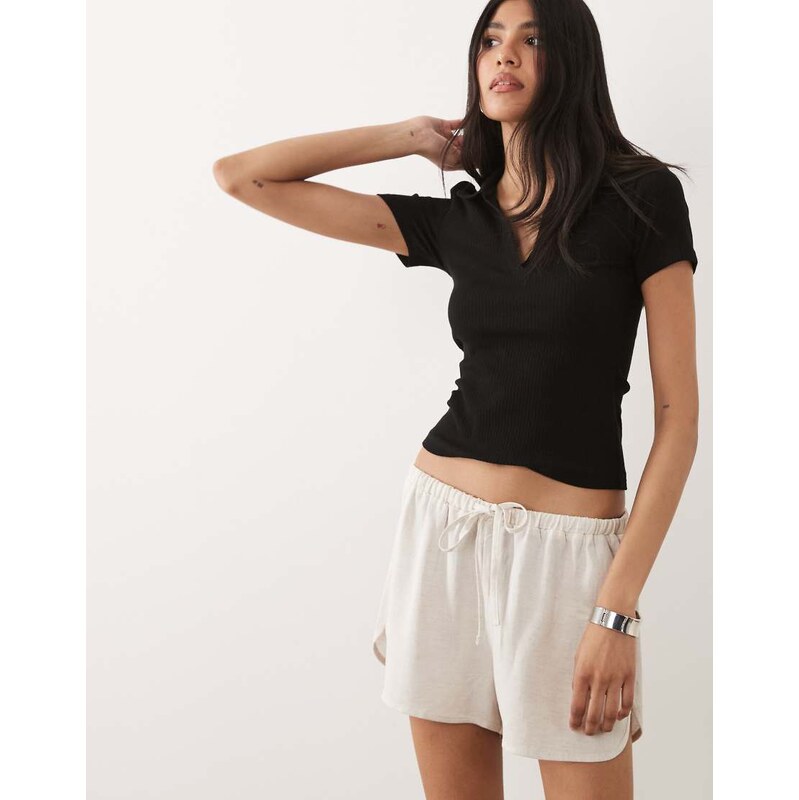 ASOS DESIGN linen blend micro runner short in natural-Neutral 115746355