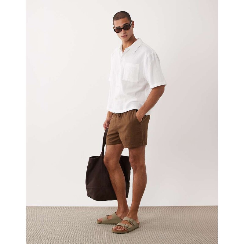 ASOS DESIGN wide textured shorts in short length in brown with