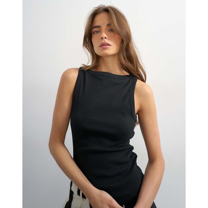 Topshop slash neck racer vest in black 115746362