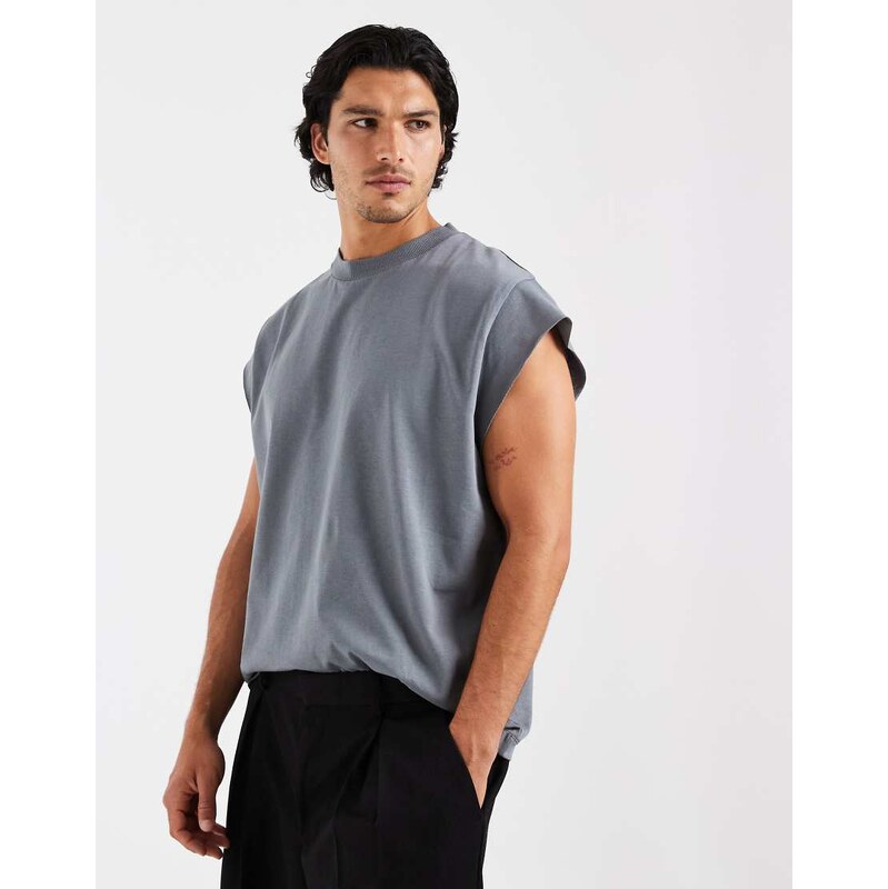 ASOS DESIGN heavyweight boxy oversized tank with cap sleeves in