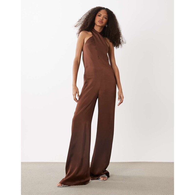 Mango Capsule halterneck jumpsuit in `brown 115746380