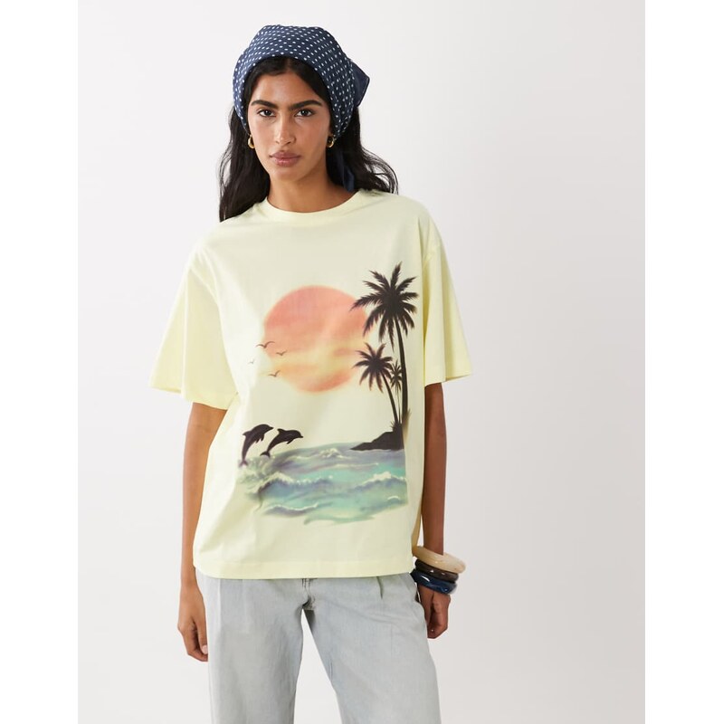 ASOS DESIGN oversized boxy t-shirt with airbrushed holiday graphic in 115746382