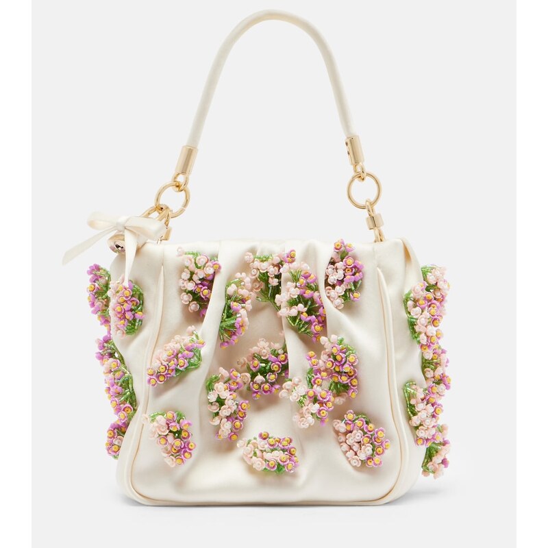 Self-Portrait Beaded floral satin tote bag