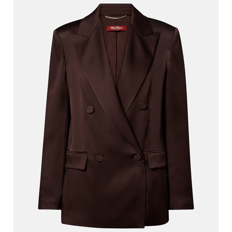 Dívčí saténový double-breasted blejzer Max Mara Arca v barvě cioccolato