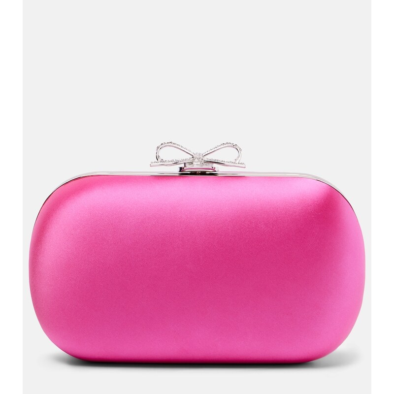 Self-Portrait Bow embellished satin clutch