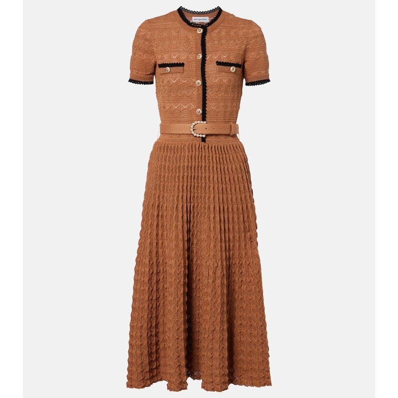 Self-Portrait Belted pointelle cotton-blend midi dress