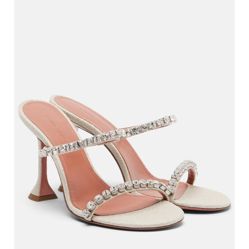 Amina Muaddi Gigi embellished canvas mules