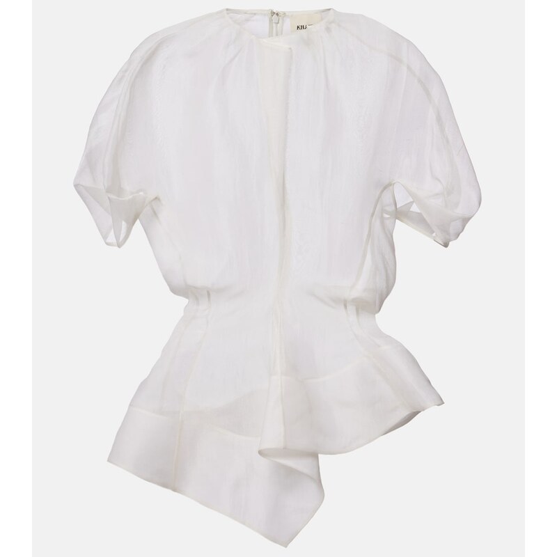 Khaite Rumi sheer peplum silk top