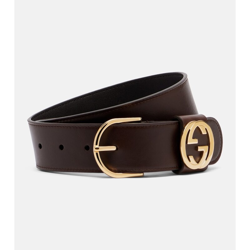 Dámský Gucci Interlocking G kůže pásek v tmavě hnědém odstínu
