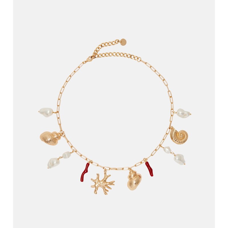 Self-Portrait Faux pearl-embellished charm necklace
