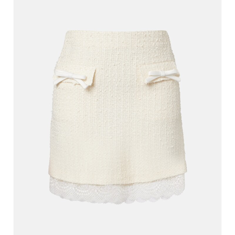 Self-Portrait Lace-trimmed bouclÃ miniskirt