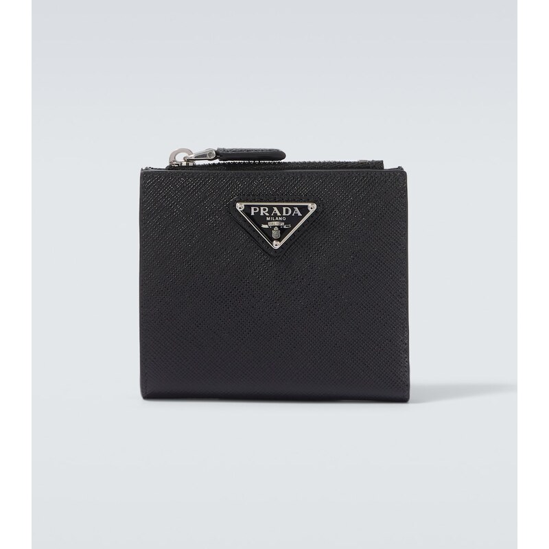Prada Small Saffiano peněženka z kůže v barvě Black/Grizzly