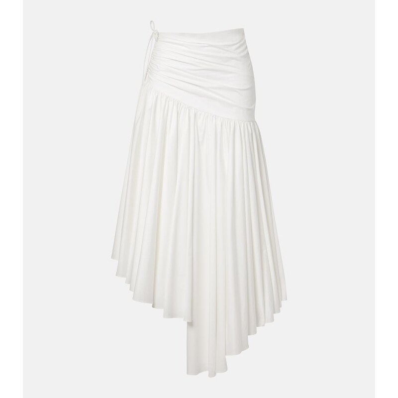 Self-Portrait Asymmetric cotton poplin midi skirt