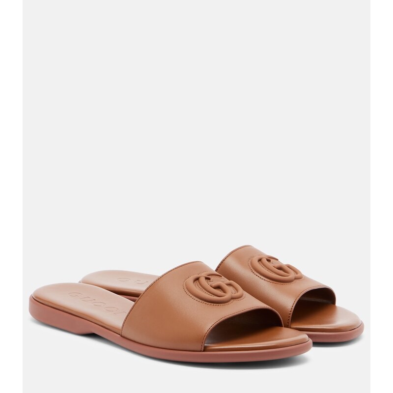 Dámské Gucci Double G kůže pantofle v barvě Cuir
