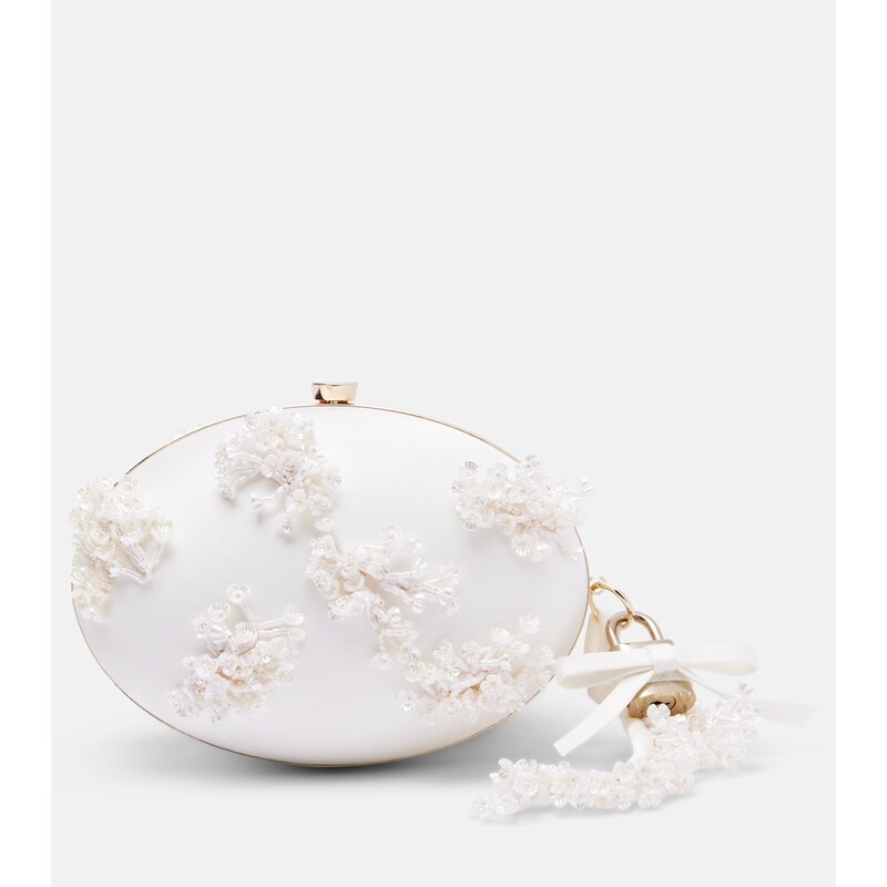 Self-Portrait Oval Small embellished satin clutch