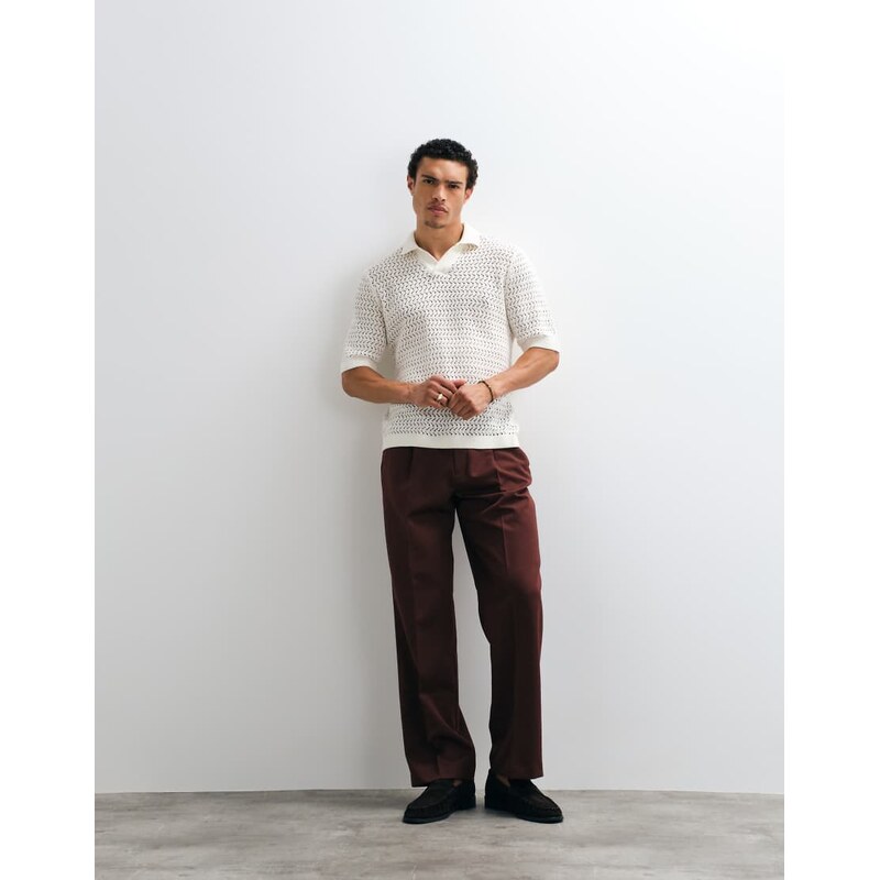 ASOS DESIGN tailored pleated wide leg trousers in burgundy