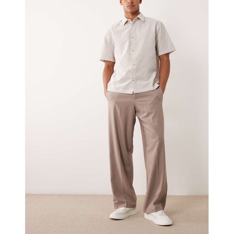 ASOS DESIGN tailored wide leg comfort stretch trousers in brown