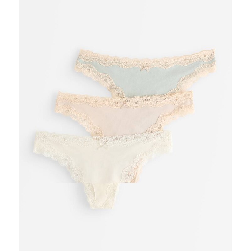 Lindex 3 pack cotton thong with lace trim in pastel-Multi 115740737