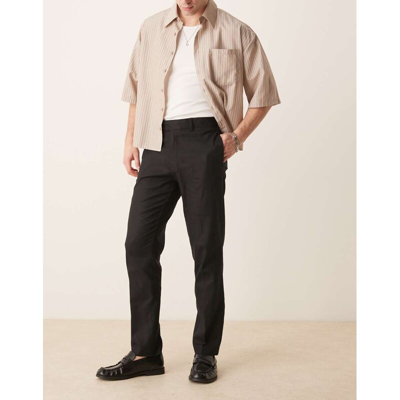 ASOS DESIGN tailored slim fit linen blend trousers in black